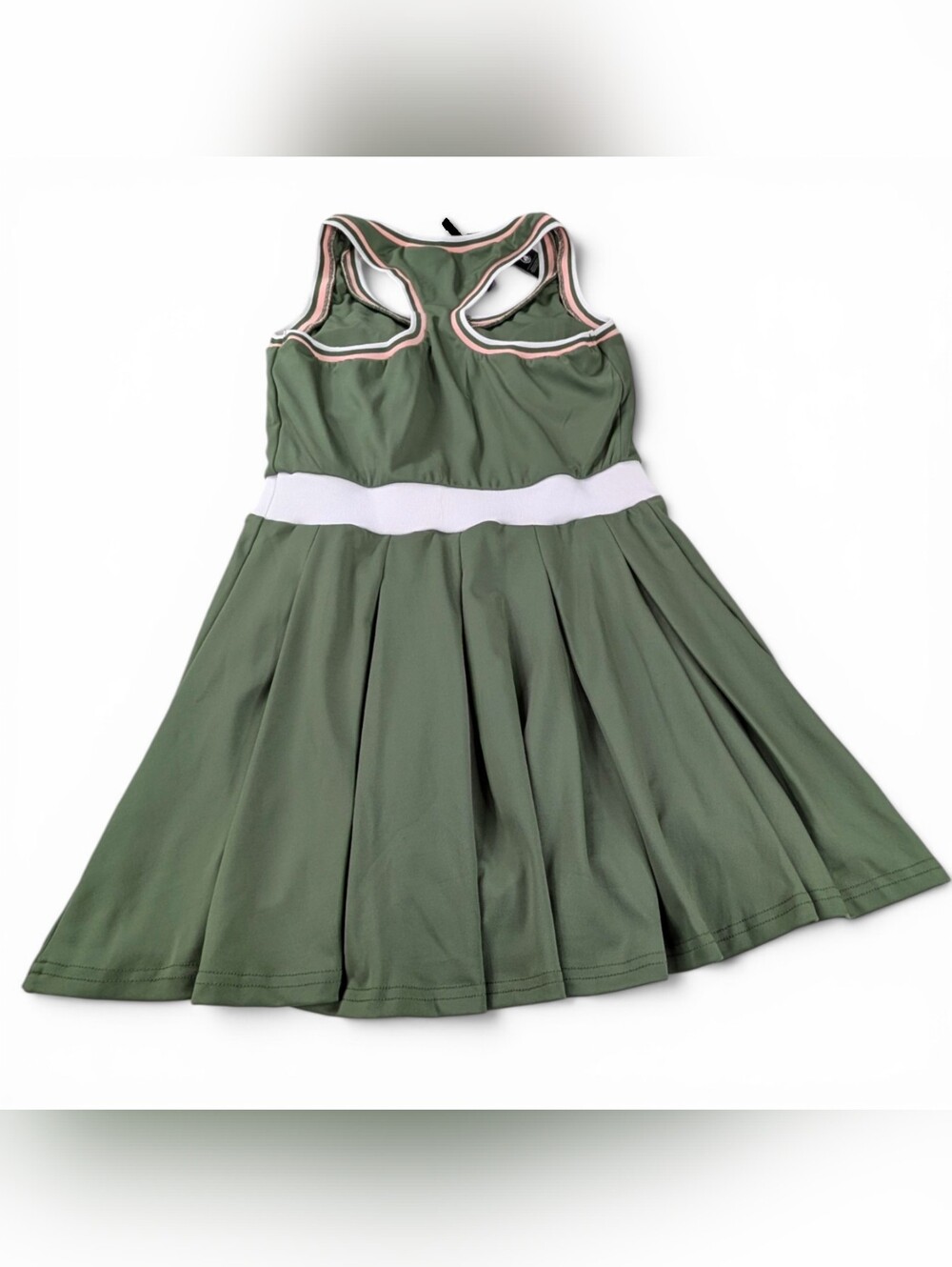 NEW Tennis Dress Medium Womens Green Pink 1/4 Zip Racerback Athletic Sleeveless - Picture 3 of 12